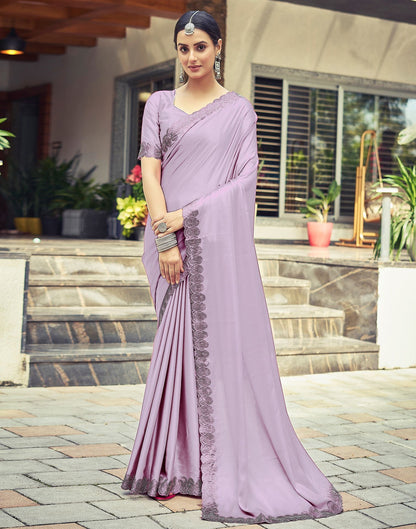 Lavender Plain Silk Saree