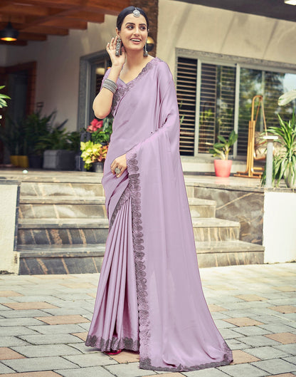 Lavender Plain Silk Saree