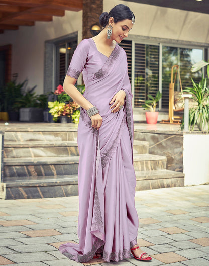 Lavender Plain Silk Saree