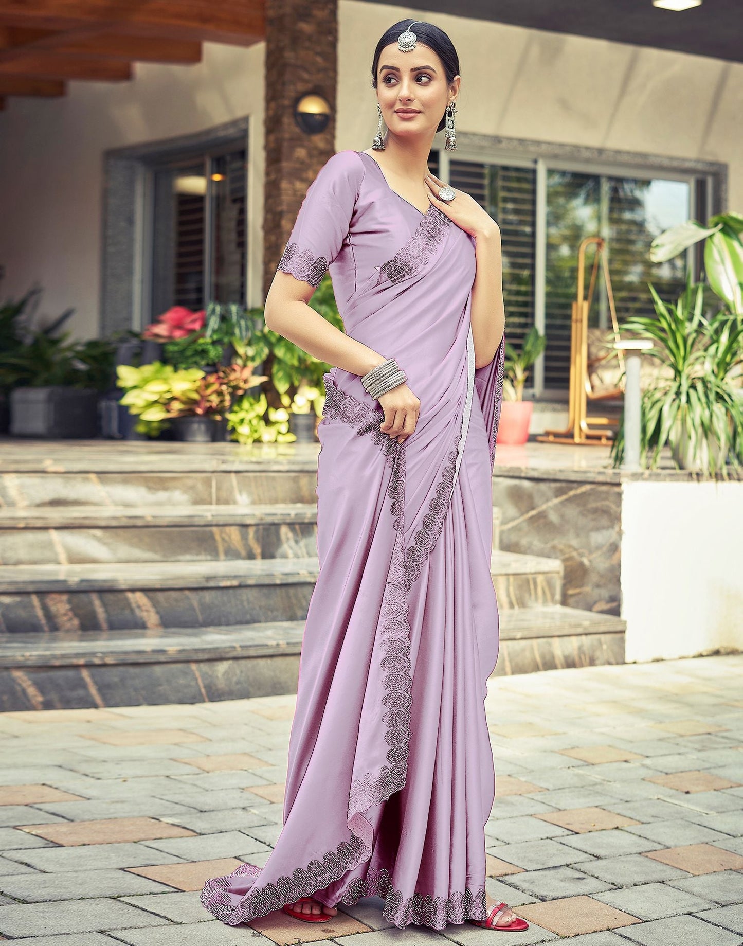 Lavender Plain Silk Saree