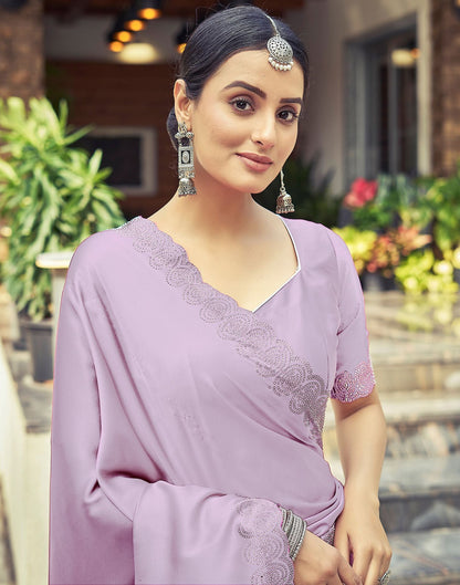 Lavender Plain Silk Saree