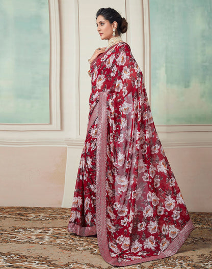 Red Printed Georgette Saree