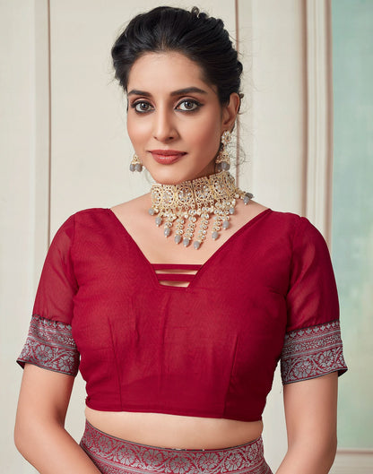 Red Printed Georgette Saree