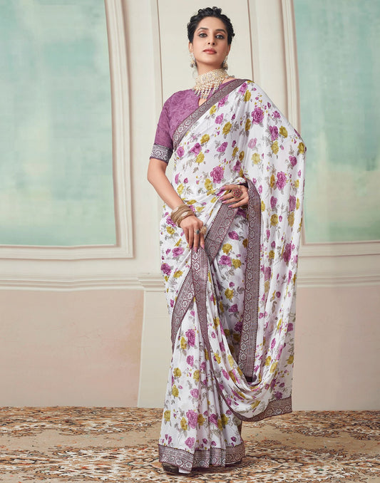 White Printed Georgette Saree