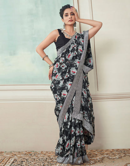 Black Printed Georgette Saree