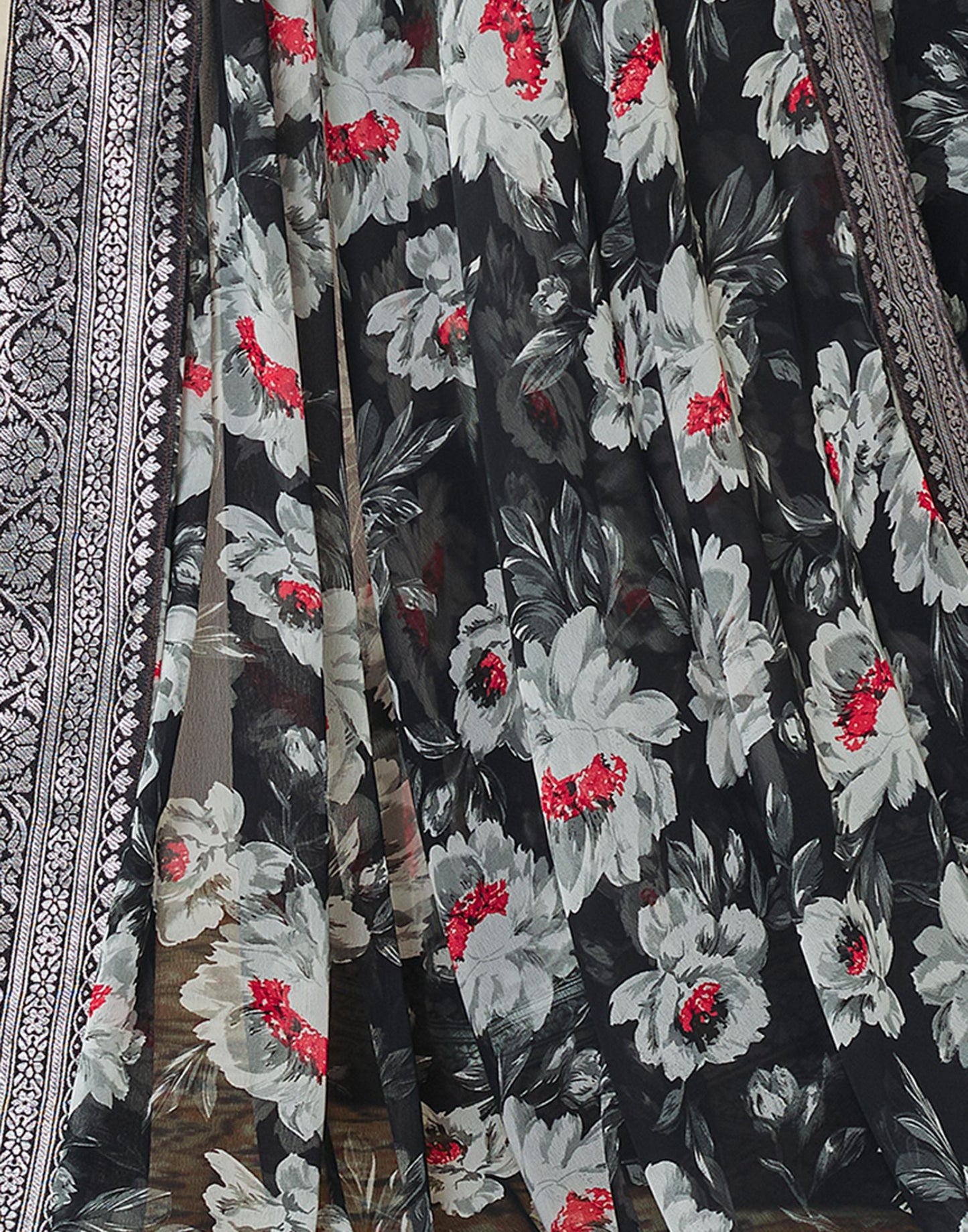 Black Printed Georgette Saree