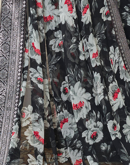 Black Printed Georgette Saree