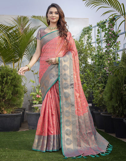 Teal Blue Jacquard Organza Saree
