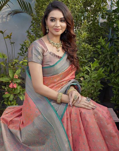 Teal Blue Jacquard Organza Saree