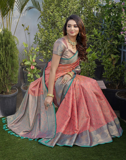 Teal Blue Jacquard Organza Saree