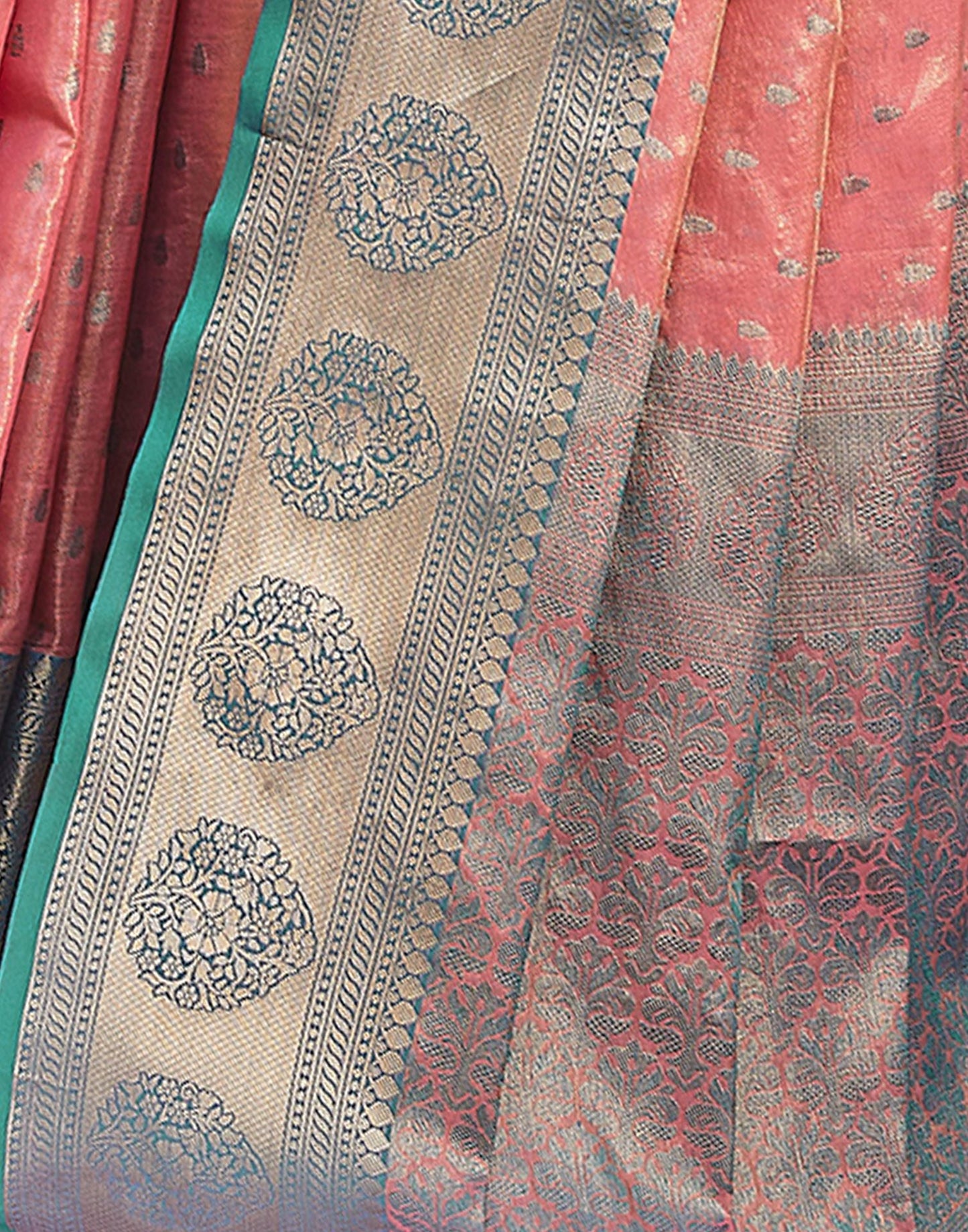 Teal Blue Jacquard Organza Saree