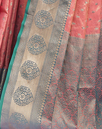 Teal Blue Jacquard Organza Saree