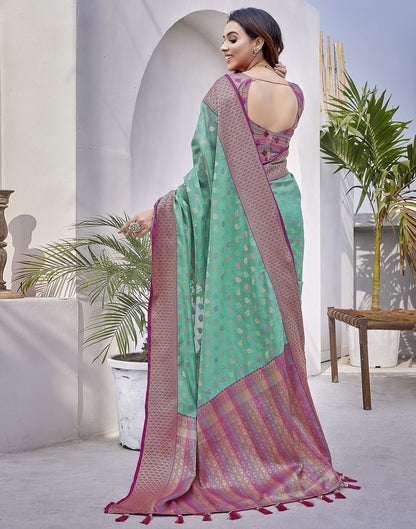 Turquoise  Jacquard Organza Saree