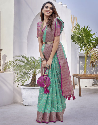 Turquoise  Jacquard Organza Saree