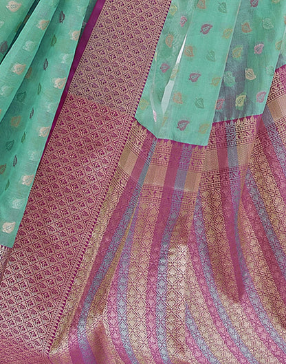 Turquoise  Jacquard Organza Saree