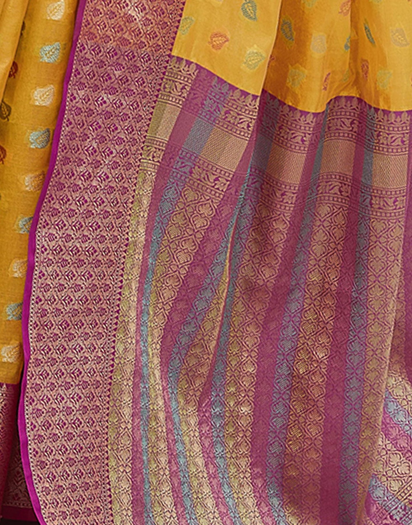 Yellow & Pink Jacquard Organza Saree