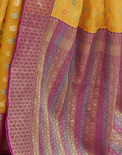 Yellow & Pink Jacquard Organza Saree