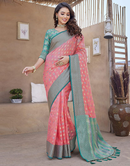 Pink Jacquard Organza Saree