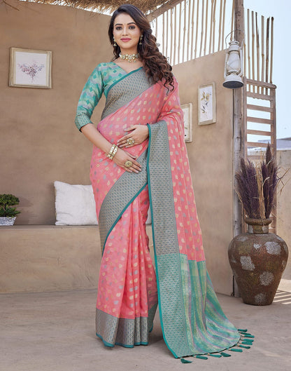 Pink Jacquard Organza Saree