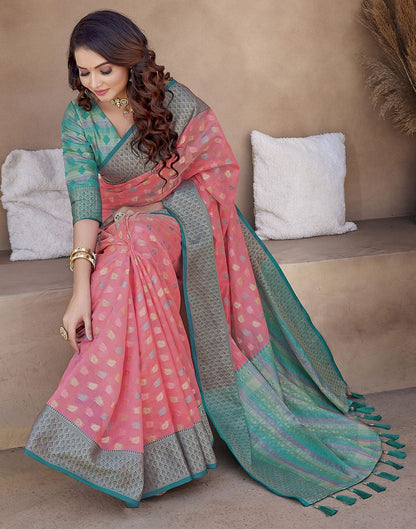 Pink Jacquard Organza Saree