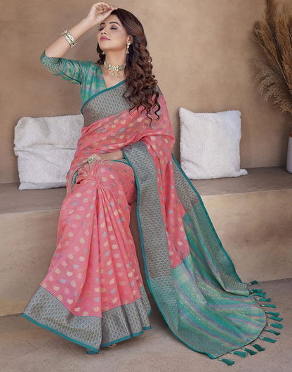 Pink Jacquard Organza Saree