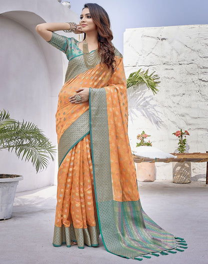 Orange Jacquard Organza Saree