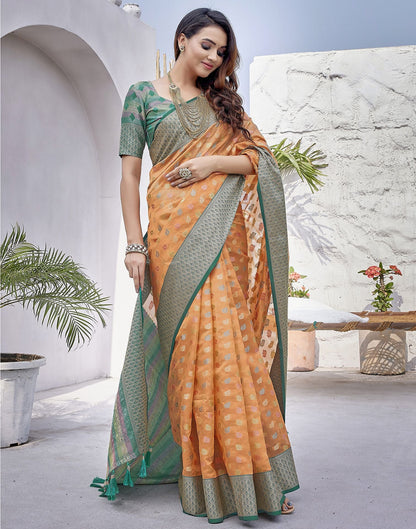 Orange Jacquard Organza Saree