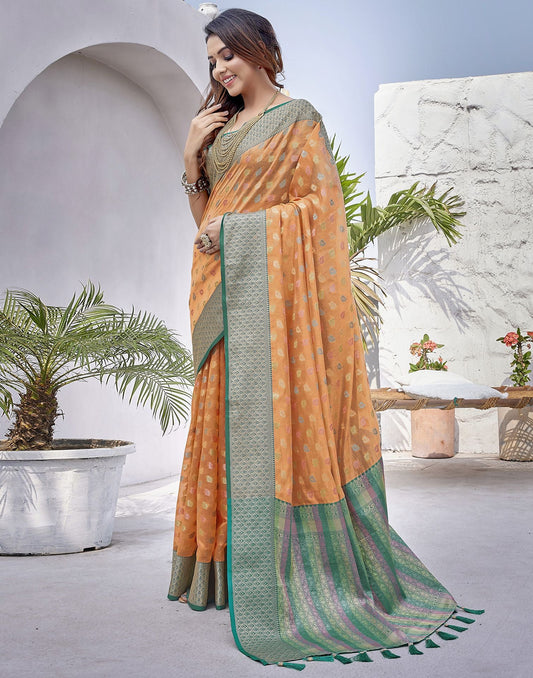 Orange Jacquard Organza Saree