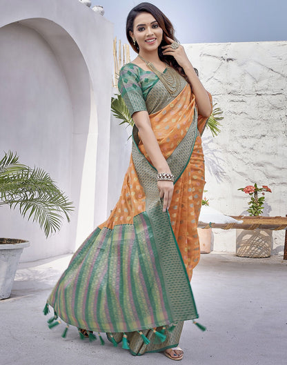 Orange Jacquard Organza Saree