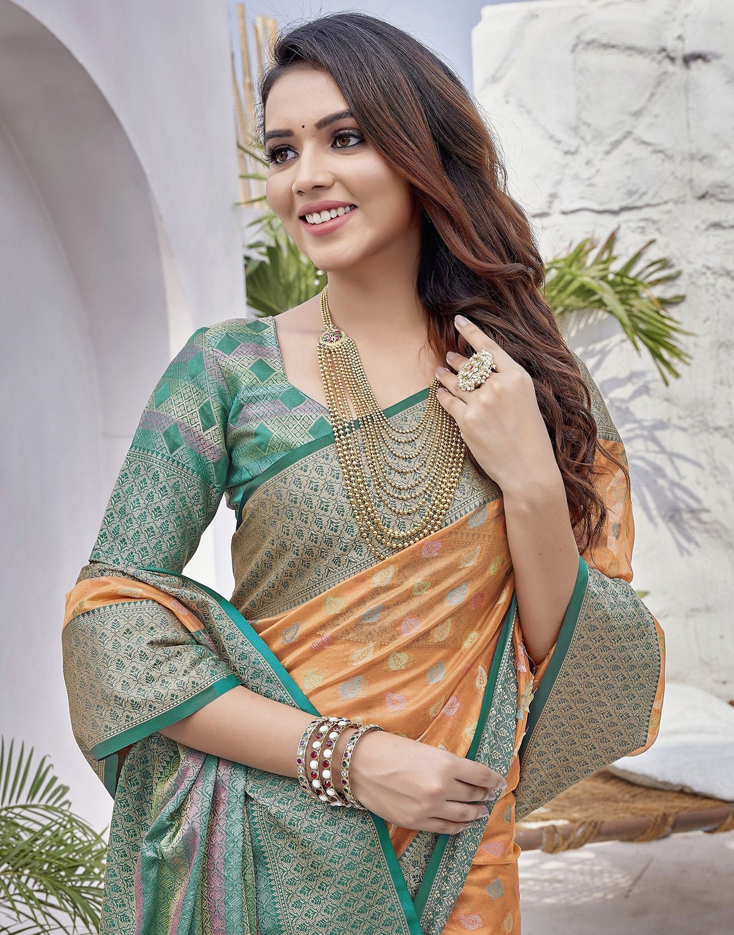 Orange Jacquard Organza Saree