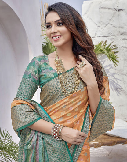 Orange Jacquard Organza Saree