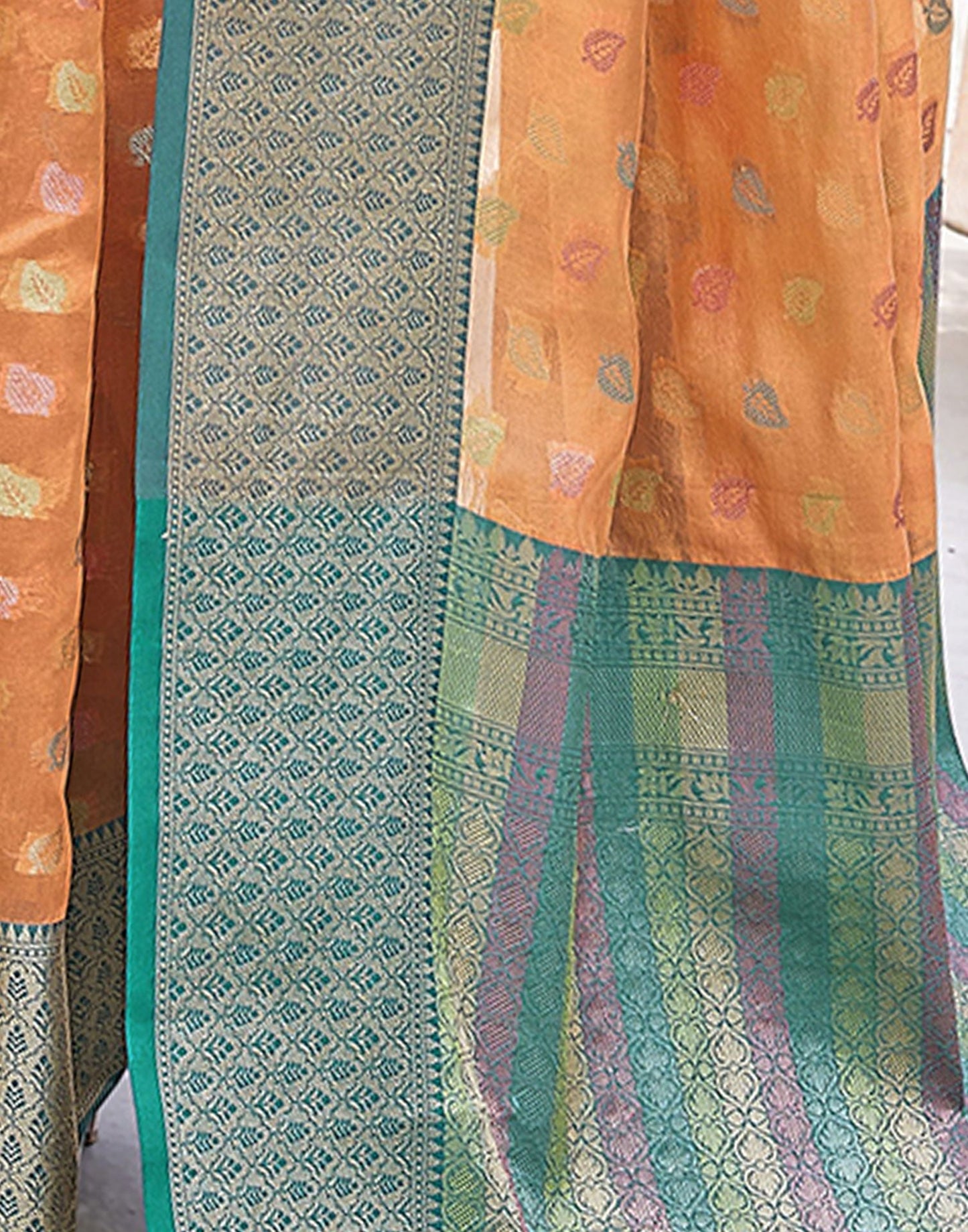 Orange Jacquard Organza Saree