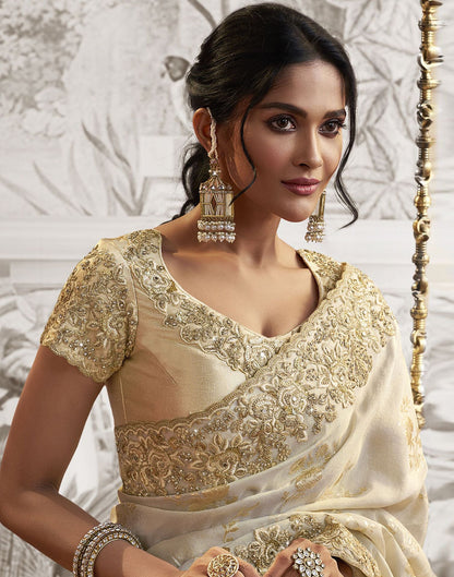 Off White Plain Silk Saree