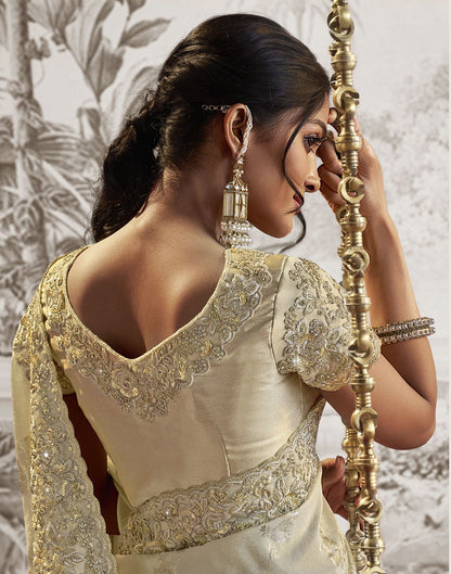 Off White Plain Silk Saree