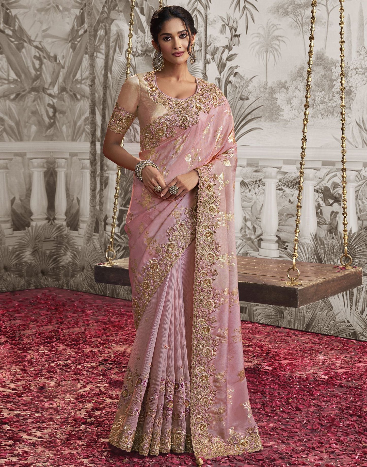 Light Pink Plain Silk Saree