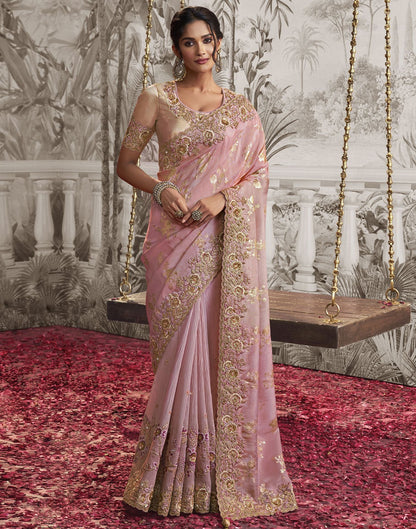 Light Pink Plain Silk Saree