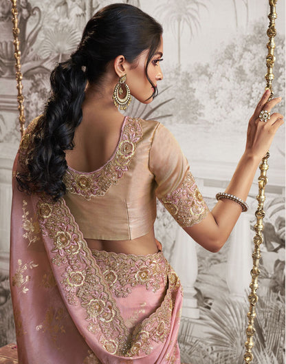 Light Pink Plain Silk Saree