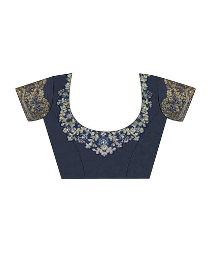 Dark Blue Plain Silk Saree