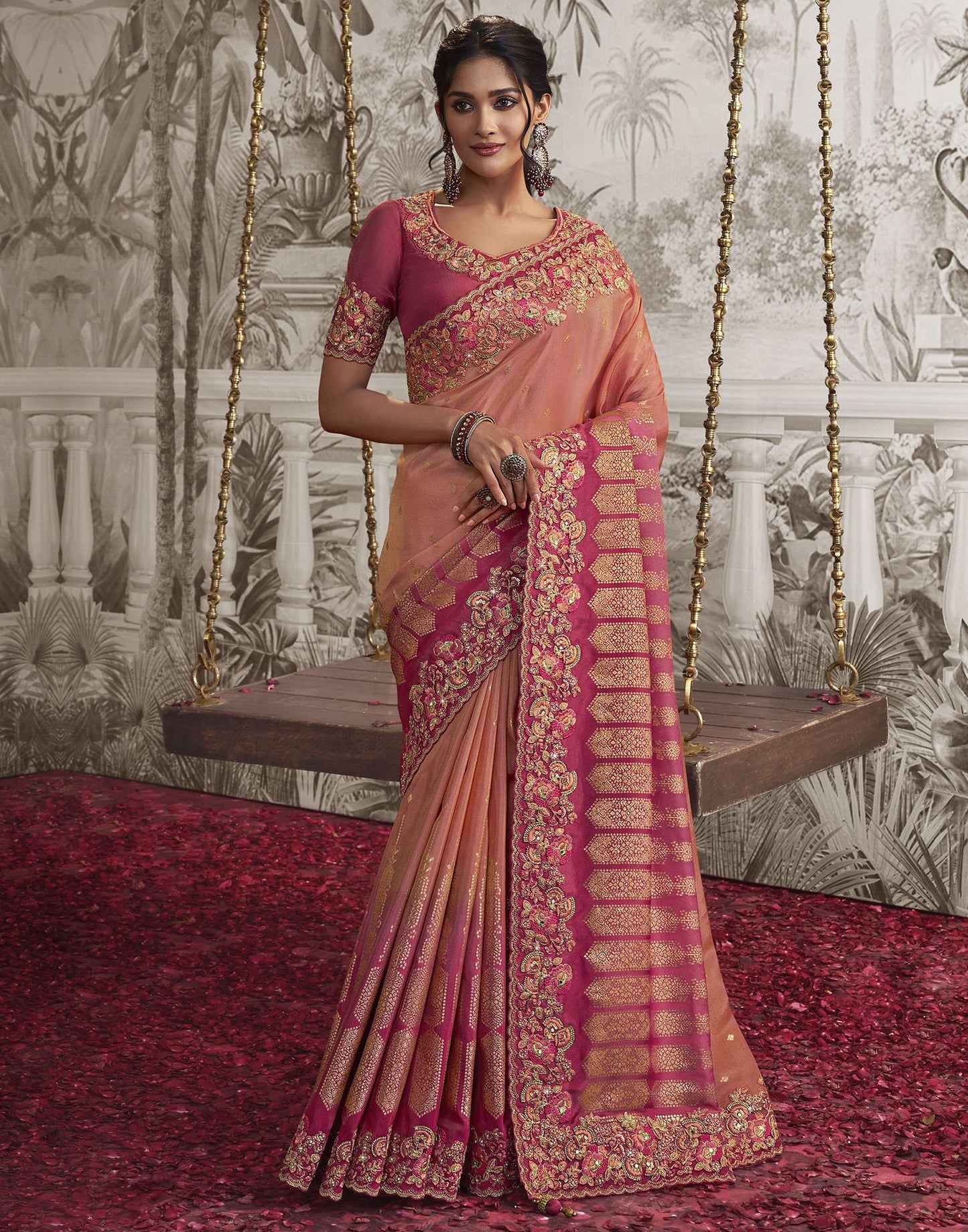 Pink Plain Silk Saree