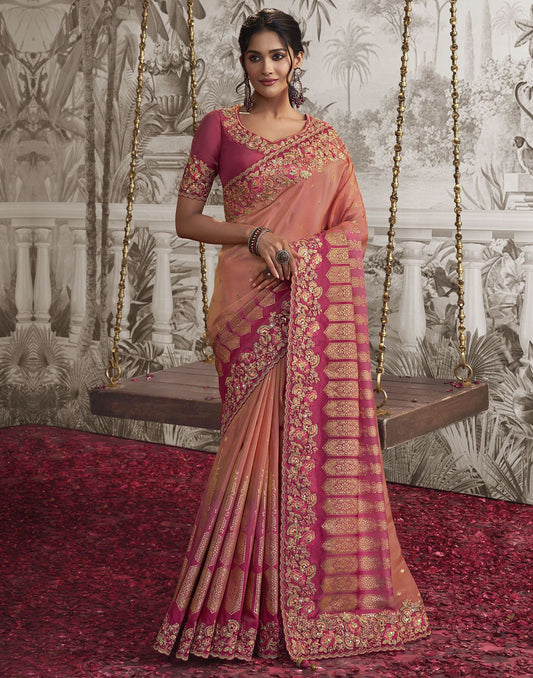 Pink Plain Silk Saree