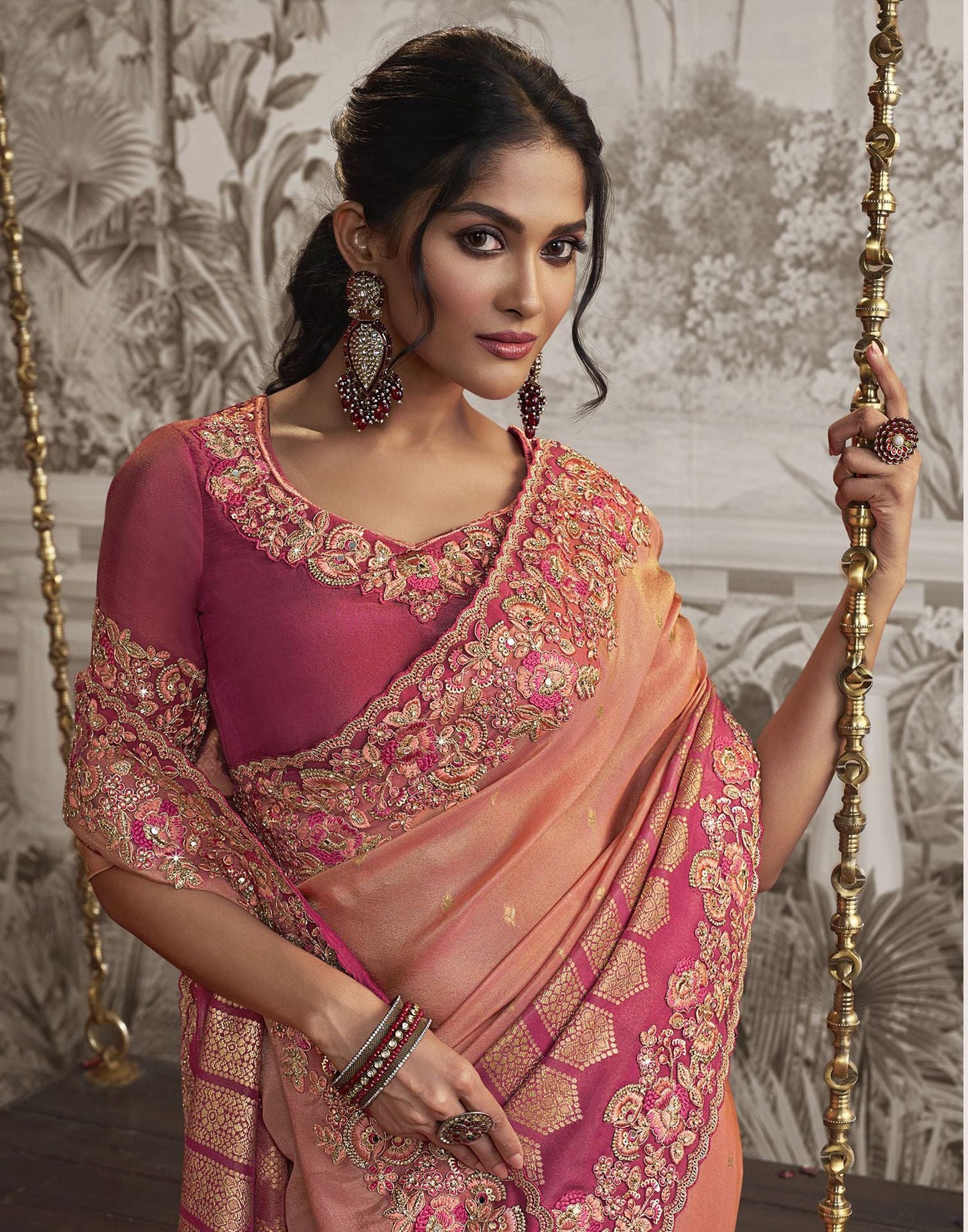 Pink Plain Silk Saree
