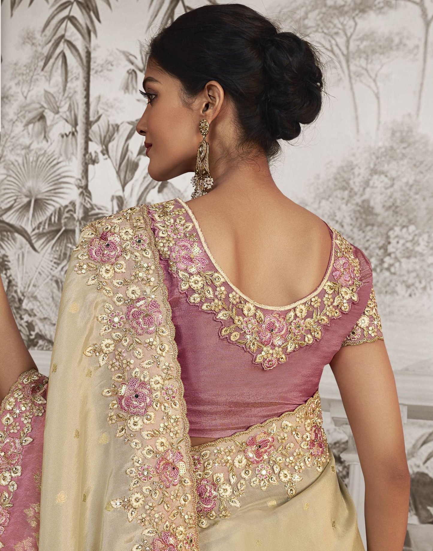 Pink Plain Silk Saree