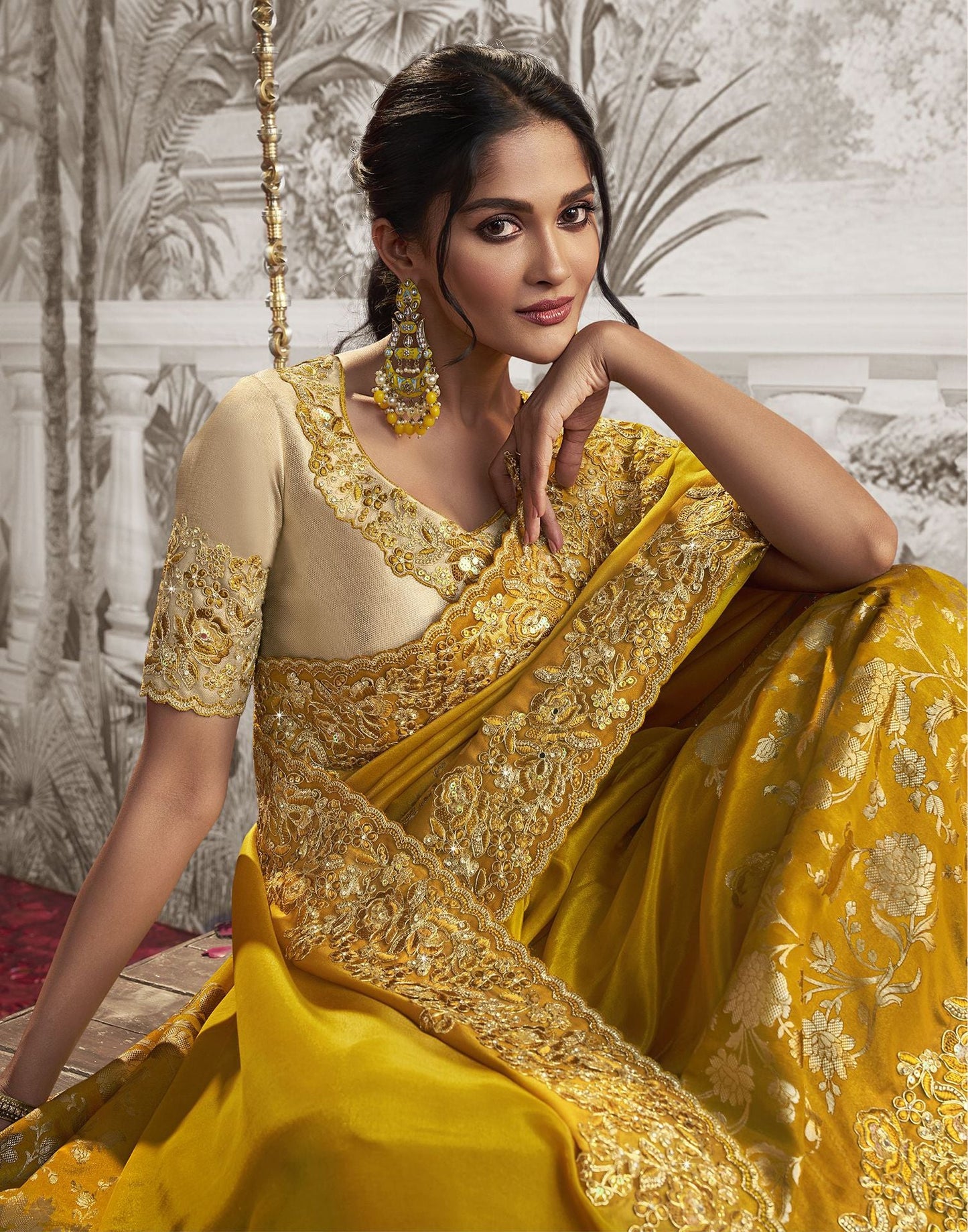 Yellow Plain Silk Saree