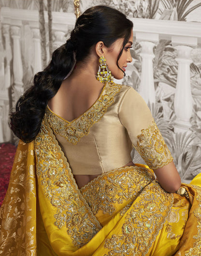 Yellow Plain Silk Saree