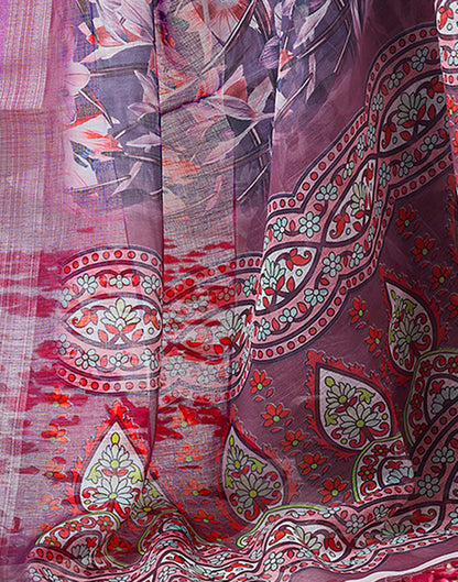 Lavender Purple Printed Linen Saree