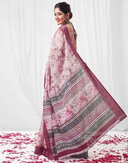 Light Pink (Peach) Printed Linen Saree