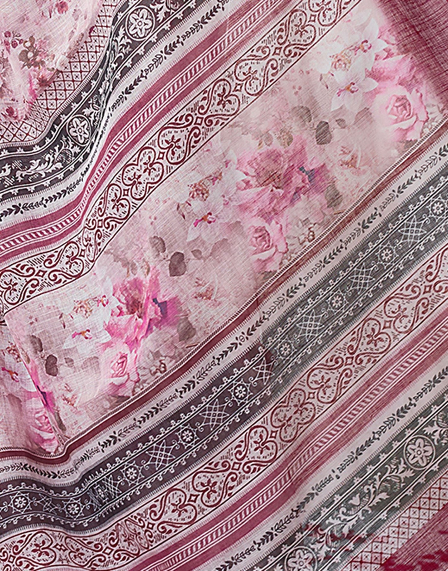 Light Pink (Peach) Printed Linen Saree