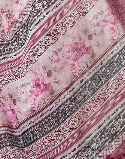 Light Pink (Peach) Printed Linen Saree