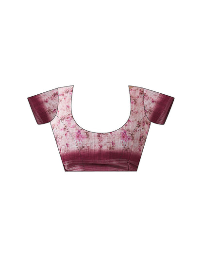 Light Pink (Peach) Printed Linen Saree