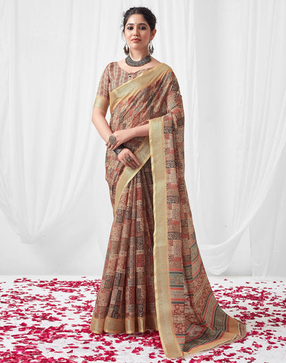 Multicoloured Printed Linen Saree